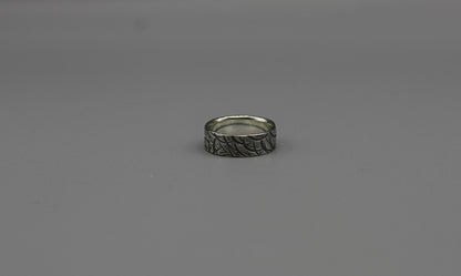 Hammered men ring, circle patterned ring, oxidised wedding ring