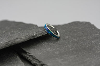 Opal inlay ring, women silver ring, blue opal band