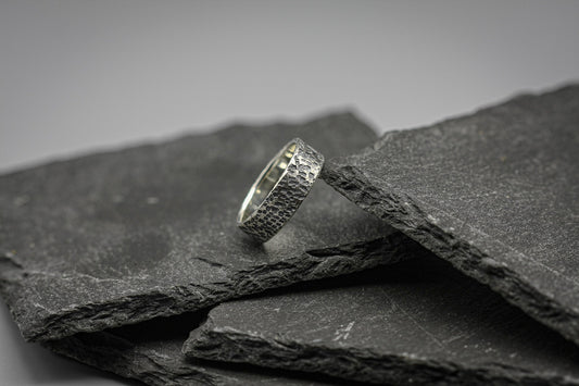 Hammered sterling ring, oxidised silver band, unusual wedding ring