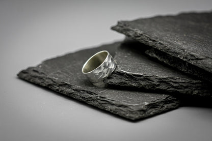 Wide minimalist ring, silver men ring, hammered band