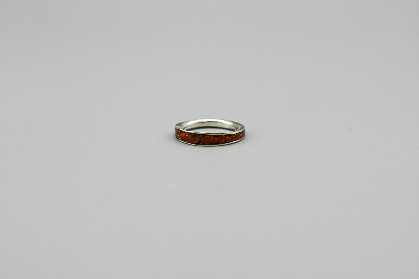 Red opal ring, silver inlay band, unique women wedding ring