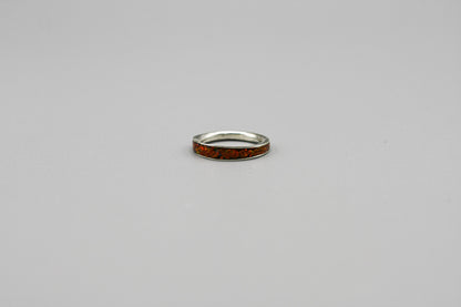 Red opal ring, silver inlay band, unique women wedding ring