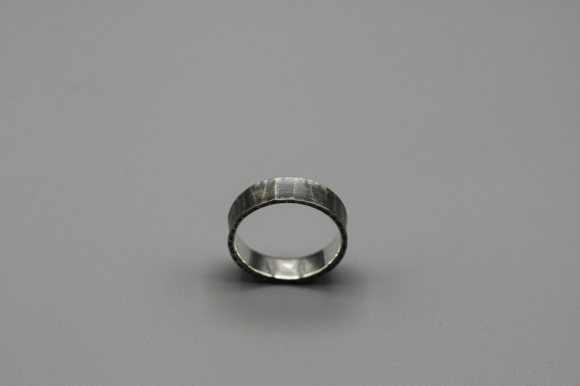 Hammered and oxidised Silver men ring, rustic ring