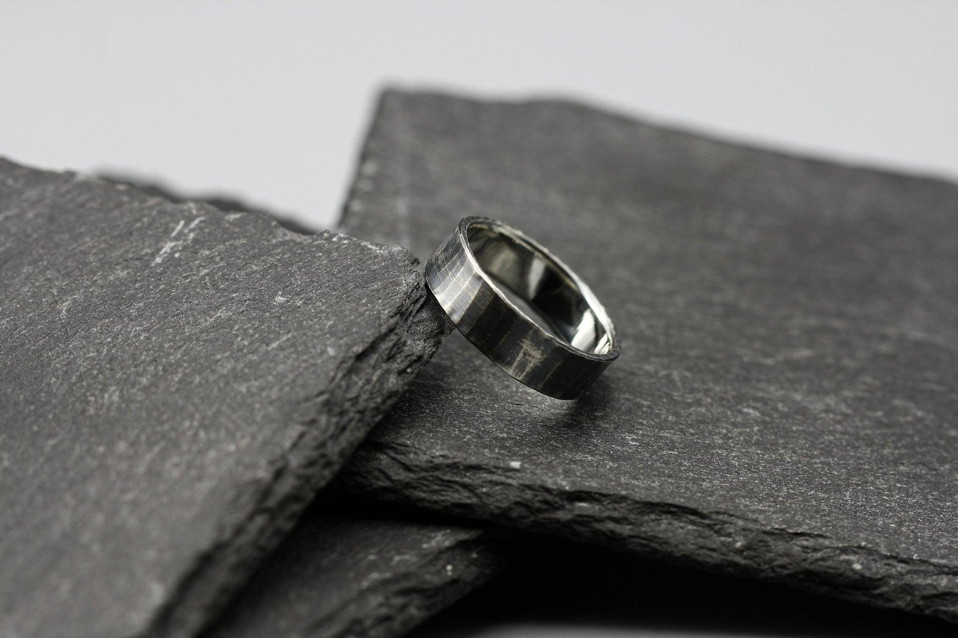 Hammered and oxidised Silver men ring, rustic ring