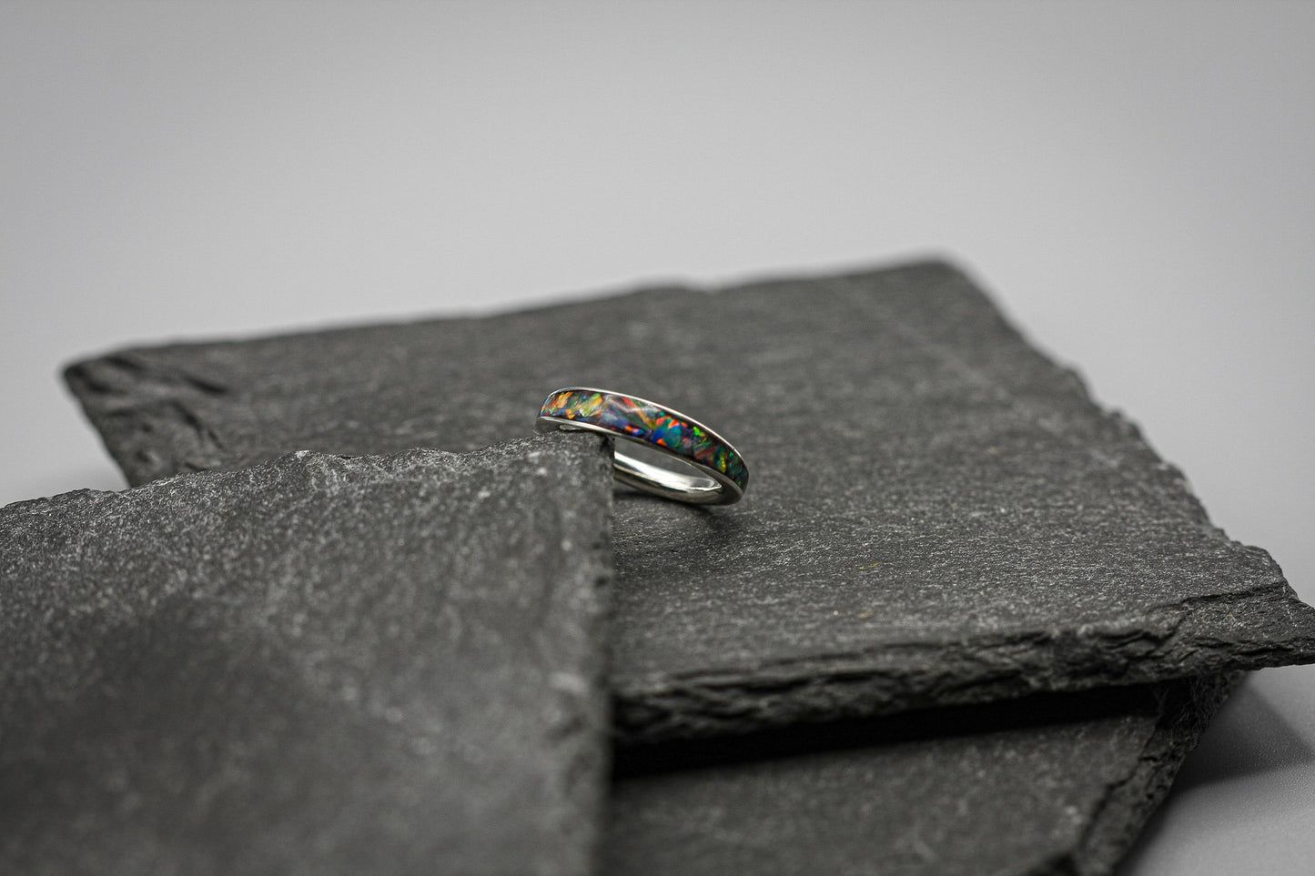 Women opal ring, inlay ring, silver stacking ring