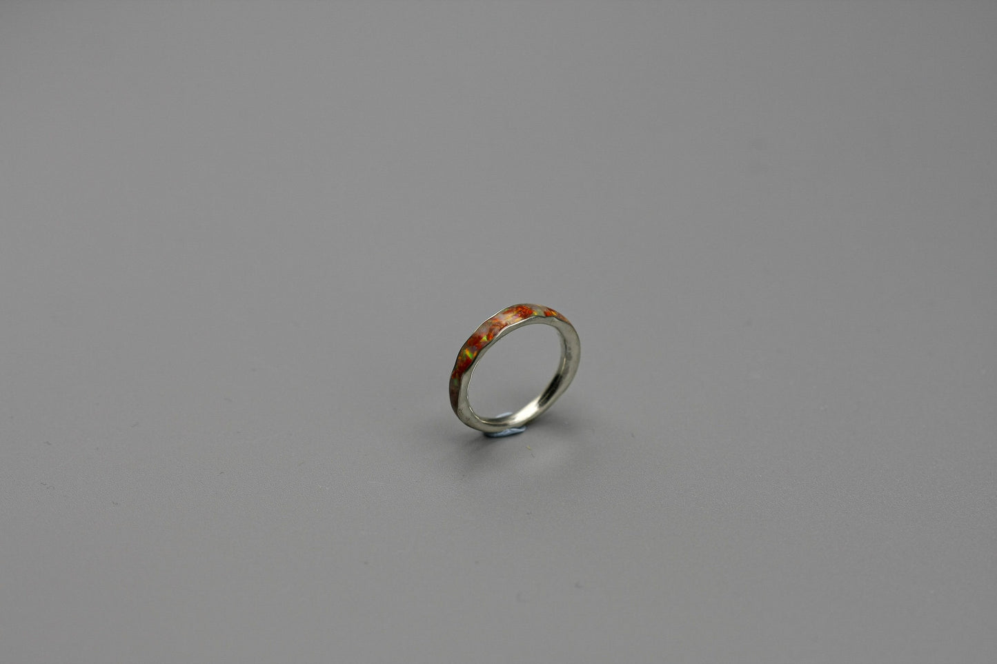 White and red opal ring, opal flake band, unique wedding rings