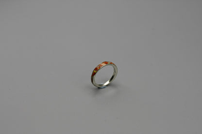 White and red opal ring, opal flake band, unique wedding rings