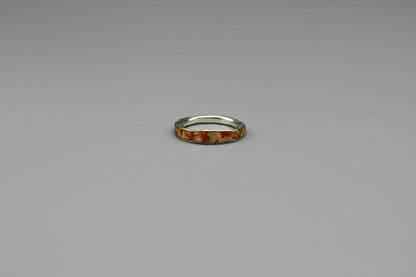 White and red opal ring, opal flake band, unique wedding rings