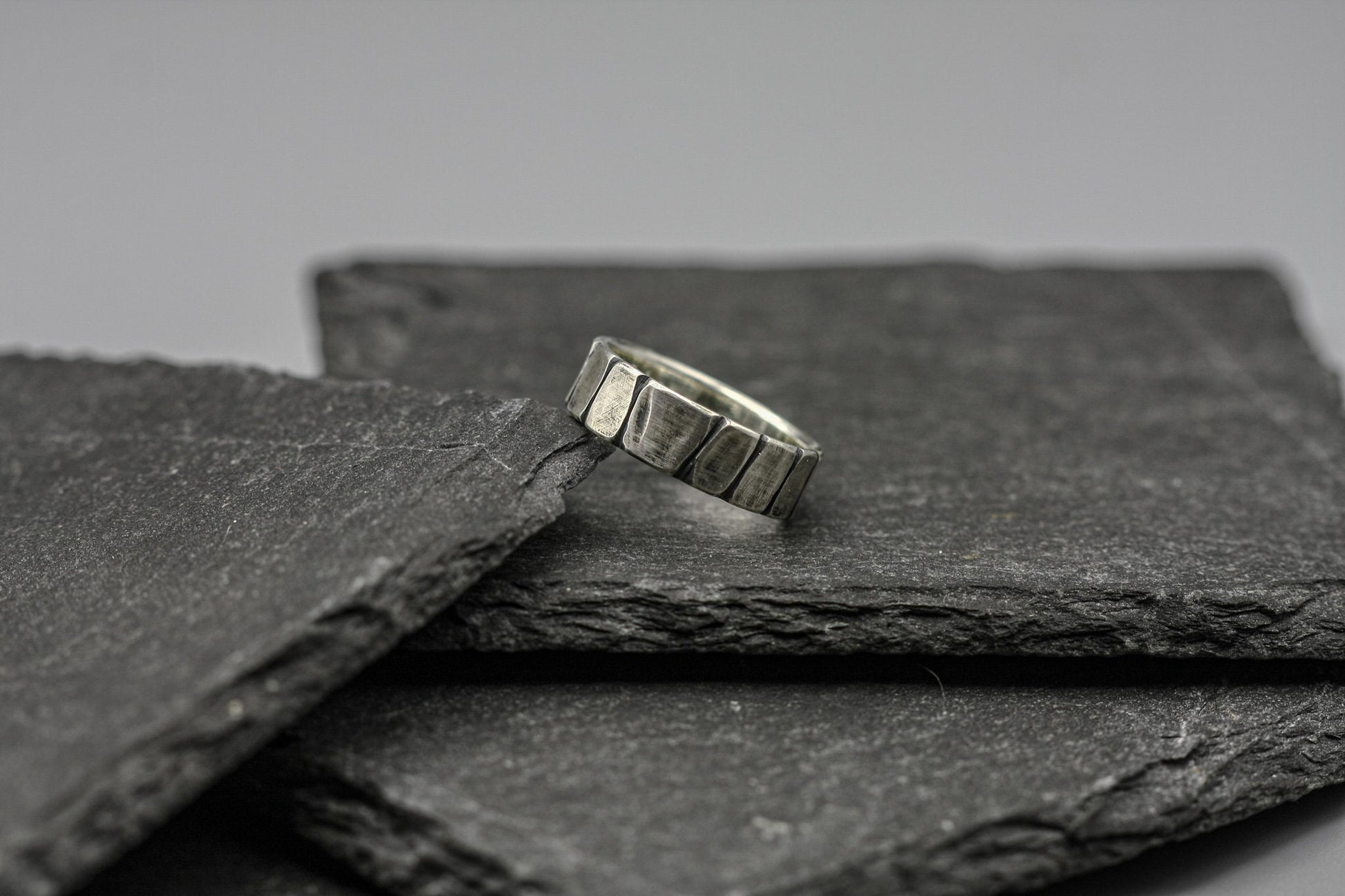 Brutalist silver ring, wide men ring, Sterling silver band