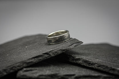 Sterling silver wave ring, carved band, unique wedding ring