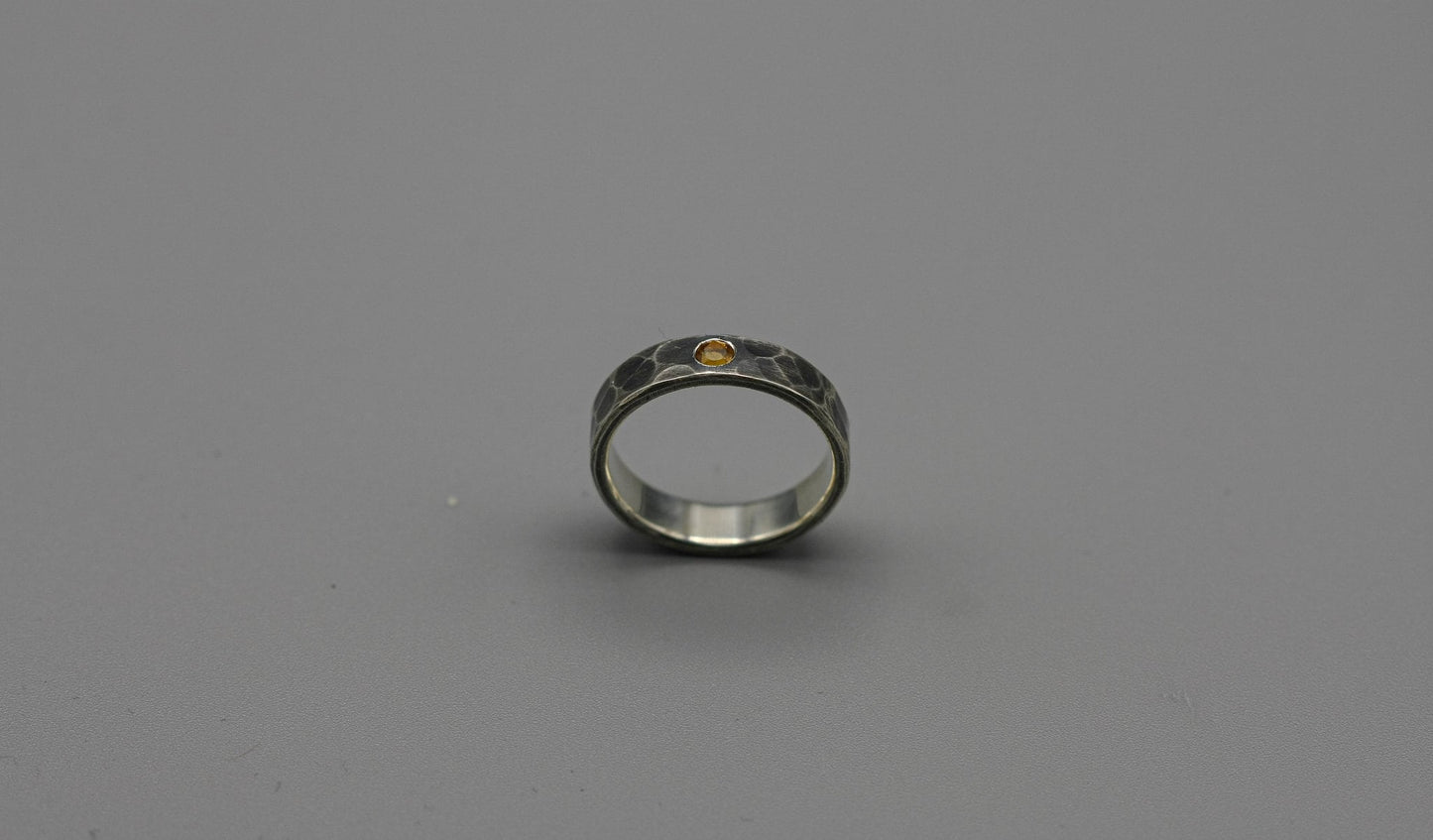 Sterling silver ring with citrine, hammered ring, unique wedding ring