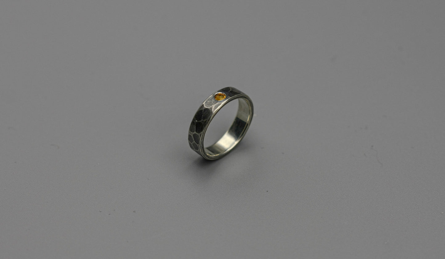 Sterling silver ring with citrine, hammered ring, unique wedding ring