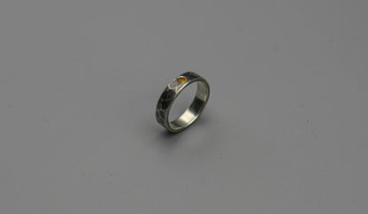 Sterling silver ring with citrine, hammered ring, unique wedding ring