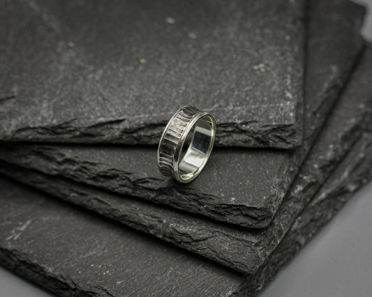 Oxidised silver men ring, wedding band, textured band