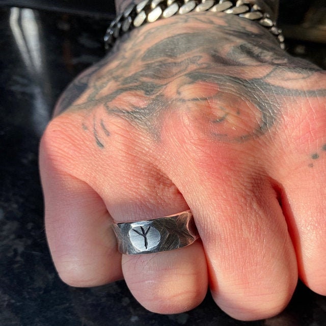 Viking rune ring, Sterling silver band, personalised Norse jewellery.