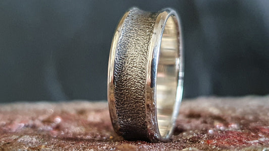 Oxidised silver ring, wedding band, textured band