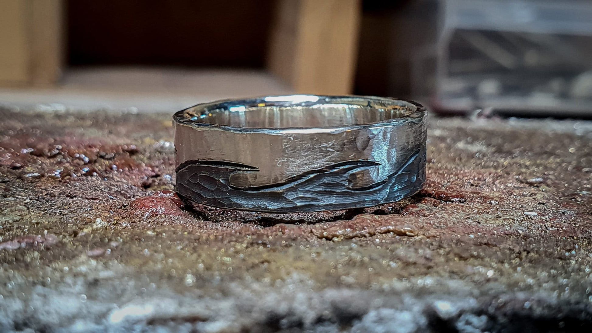 Sterling silver wave ring, carved band, unique wedding ring