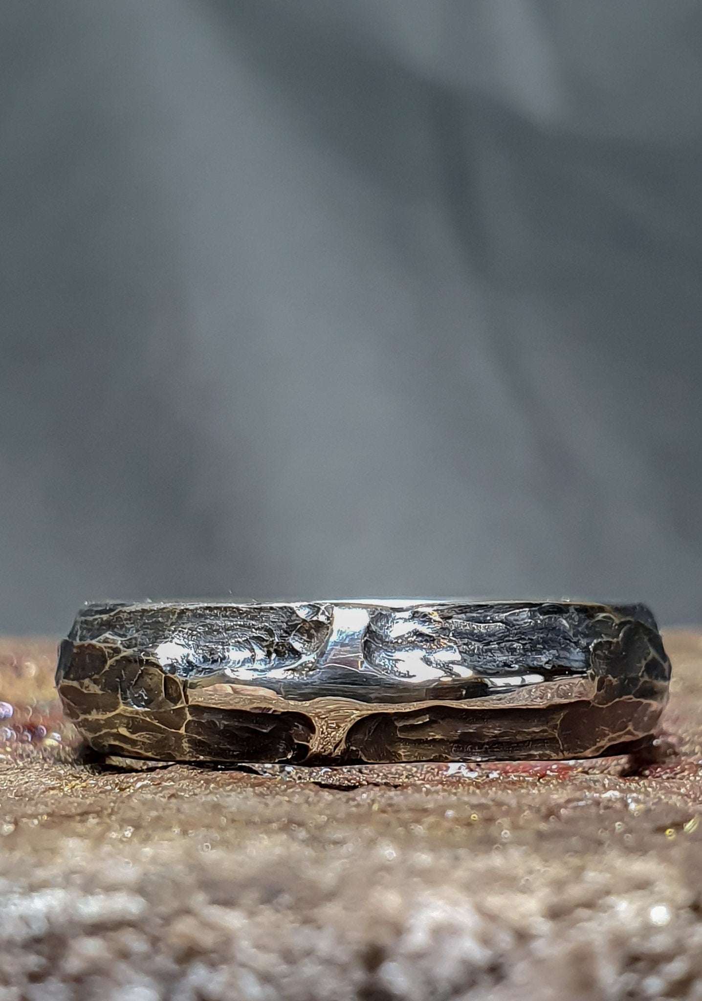 Hammered stacking ring, oxidized silver band, thin Sterling ring