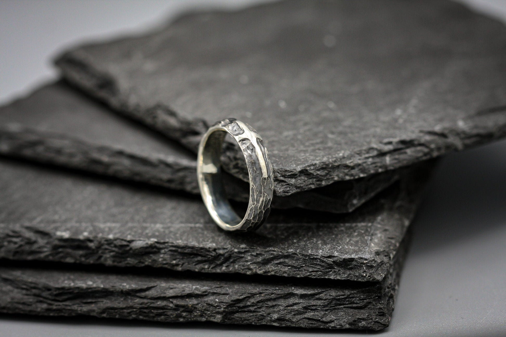 Hammered stacking ring, oxidized silver band, thin Sterling ring