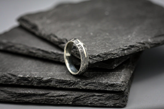 Hammered stacking ring, oxidized silver band, thin Sterling ring