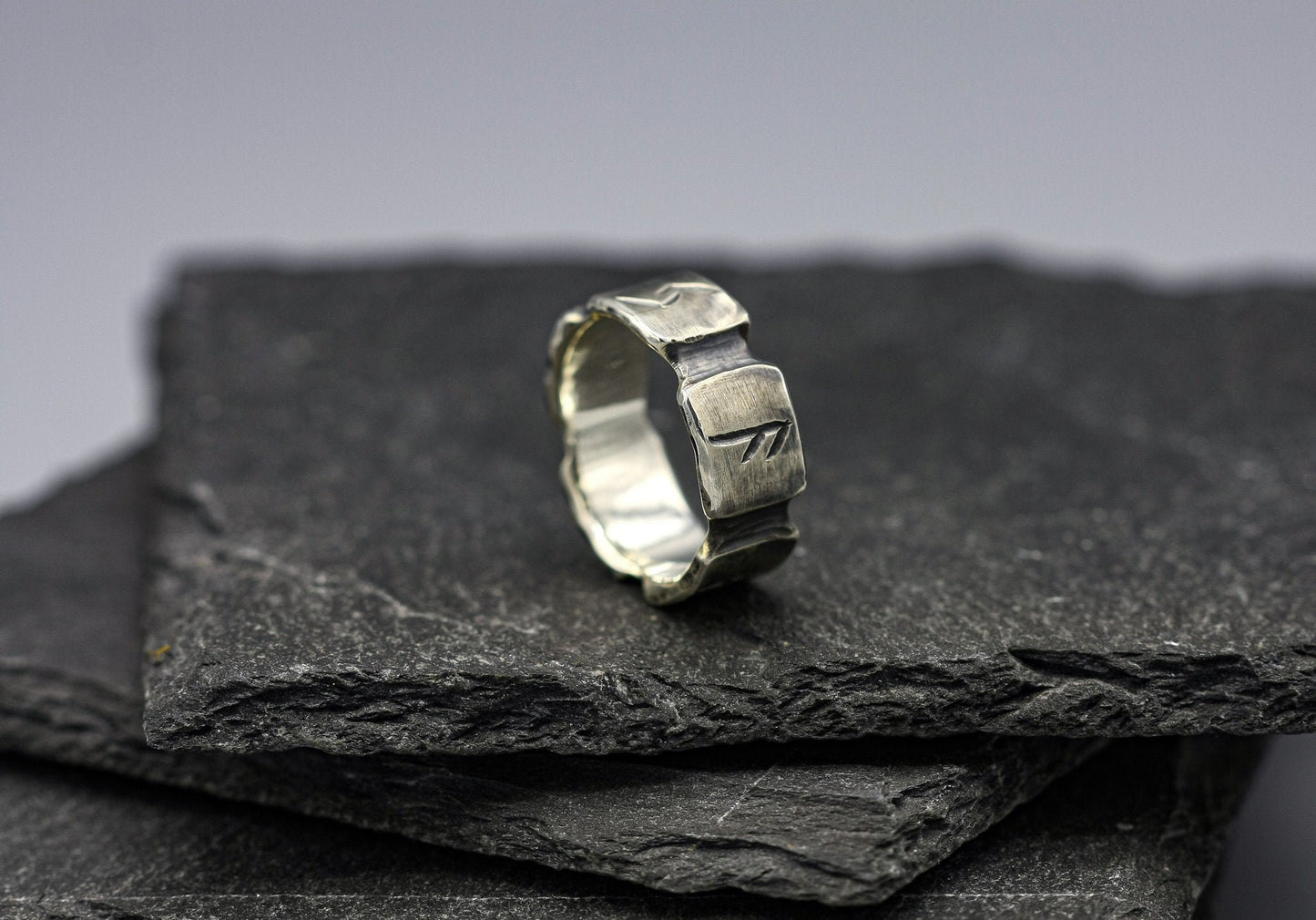 Viking rune ring, Sterling silver band, personalised ring