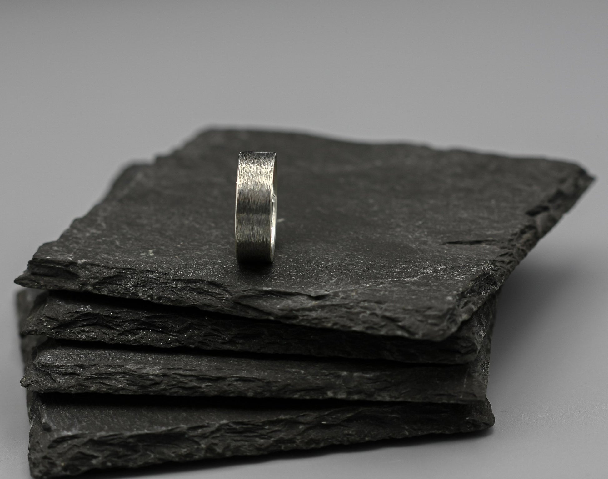 Silver minimalist ring, scratched gunmetal ring, unique wedding band