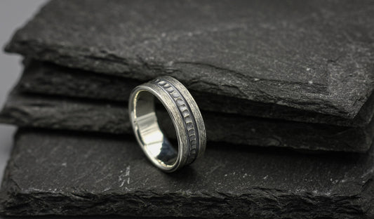 Viking silver ring, Brutalist men ring, Sterling silver band