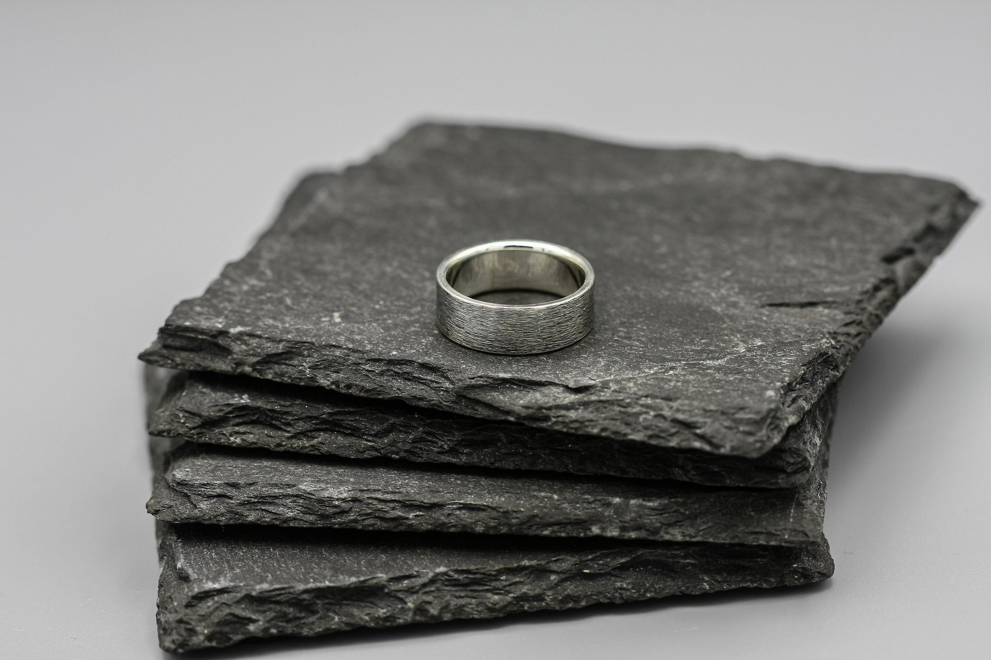 Silver minimalist ring, scratched gunmetal ring, unique wedding band