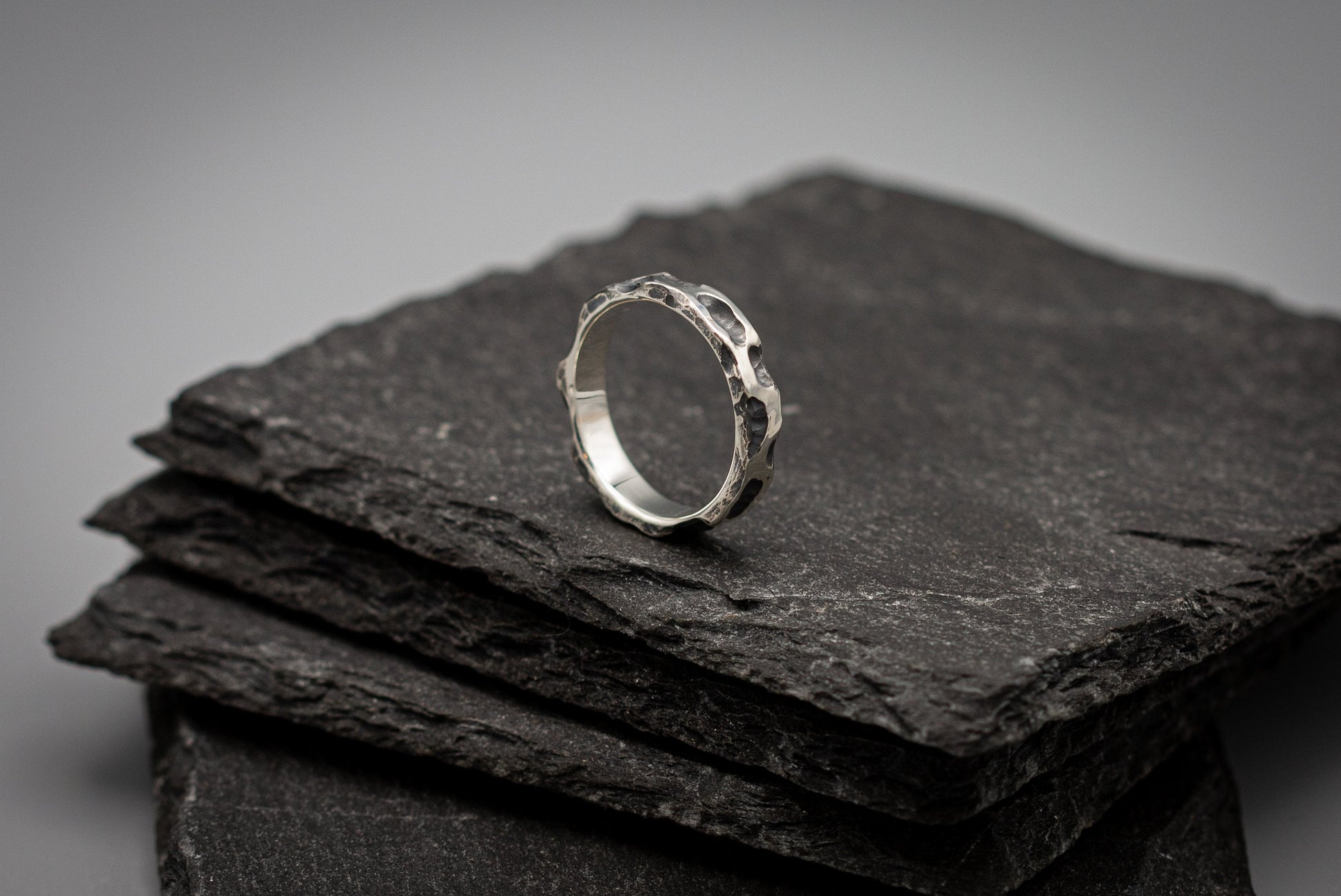 Brutalist silver ring, textured distressed sterling silver band