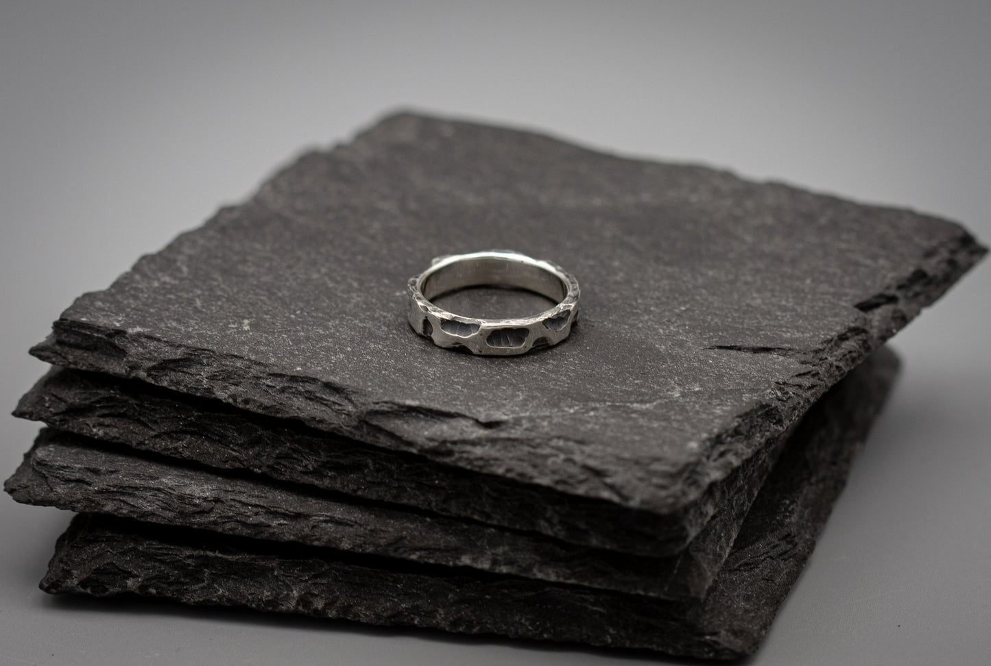 Brutalist silver ring, textured distressed sterling silver band