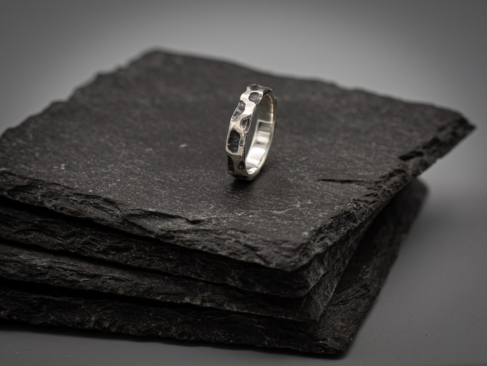 Brutalist silver ring, textured distressed sterling silver band