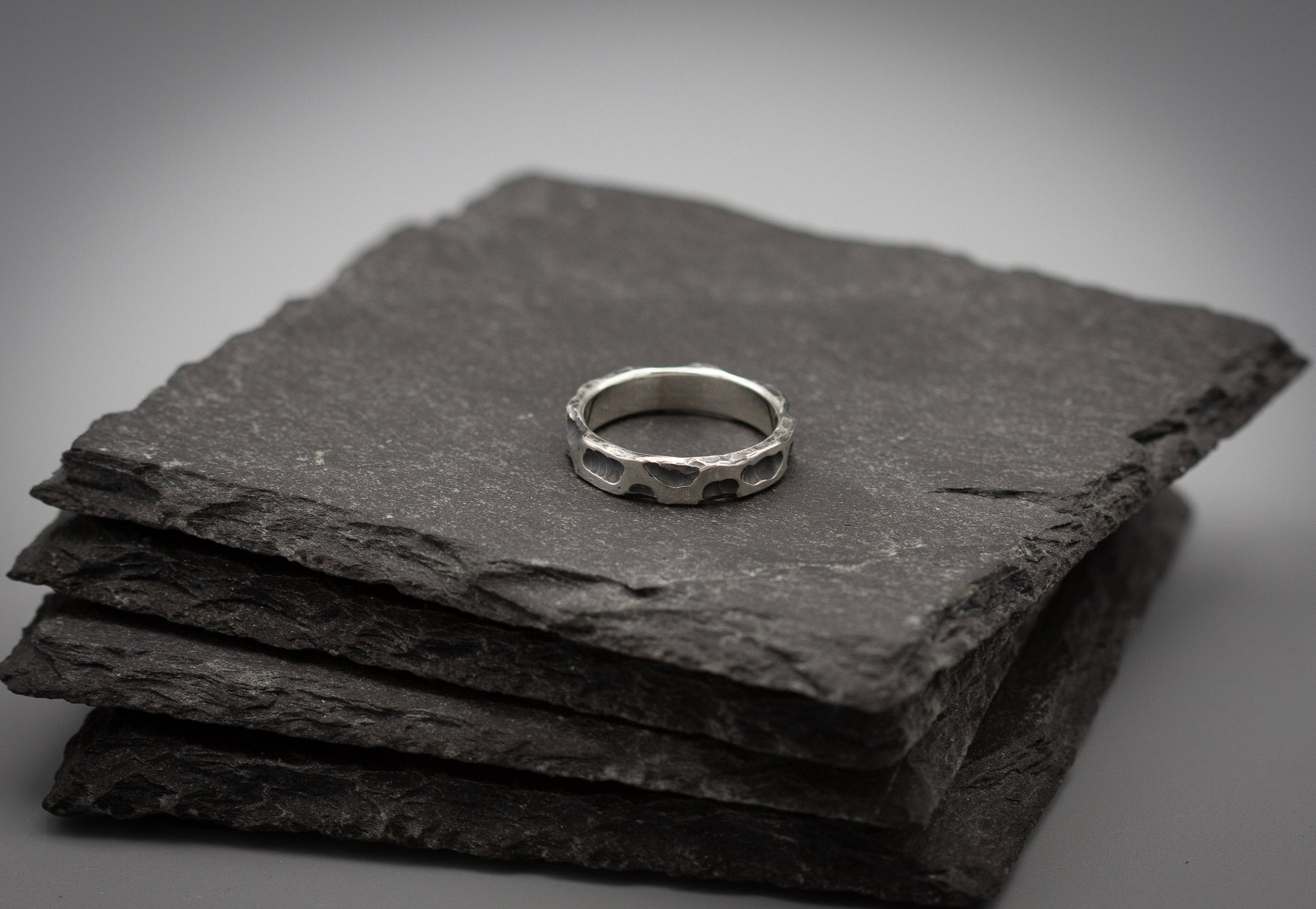 Brutalist silver ring, textured distressed sterling silver band