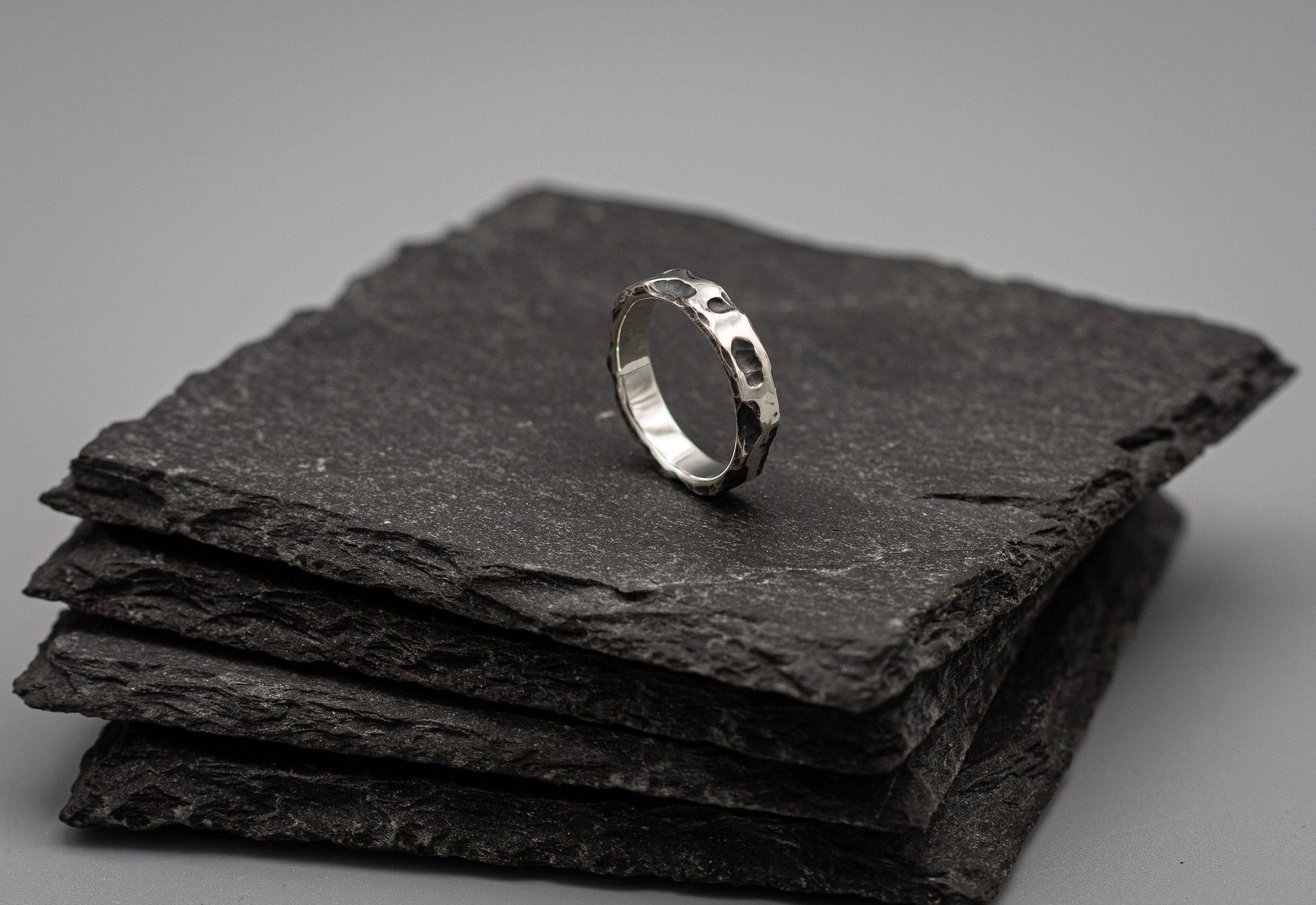 Brutalist silver ring, textured distressed sterling silver band