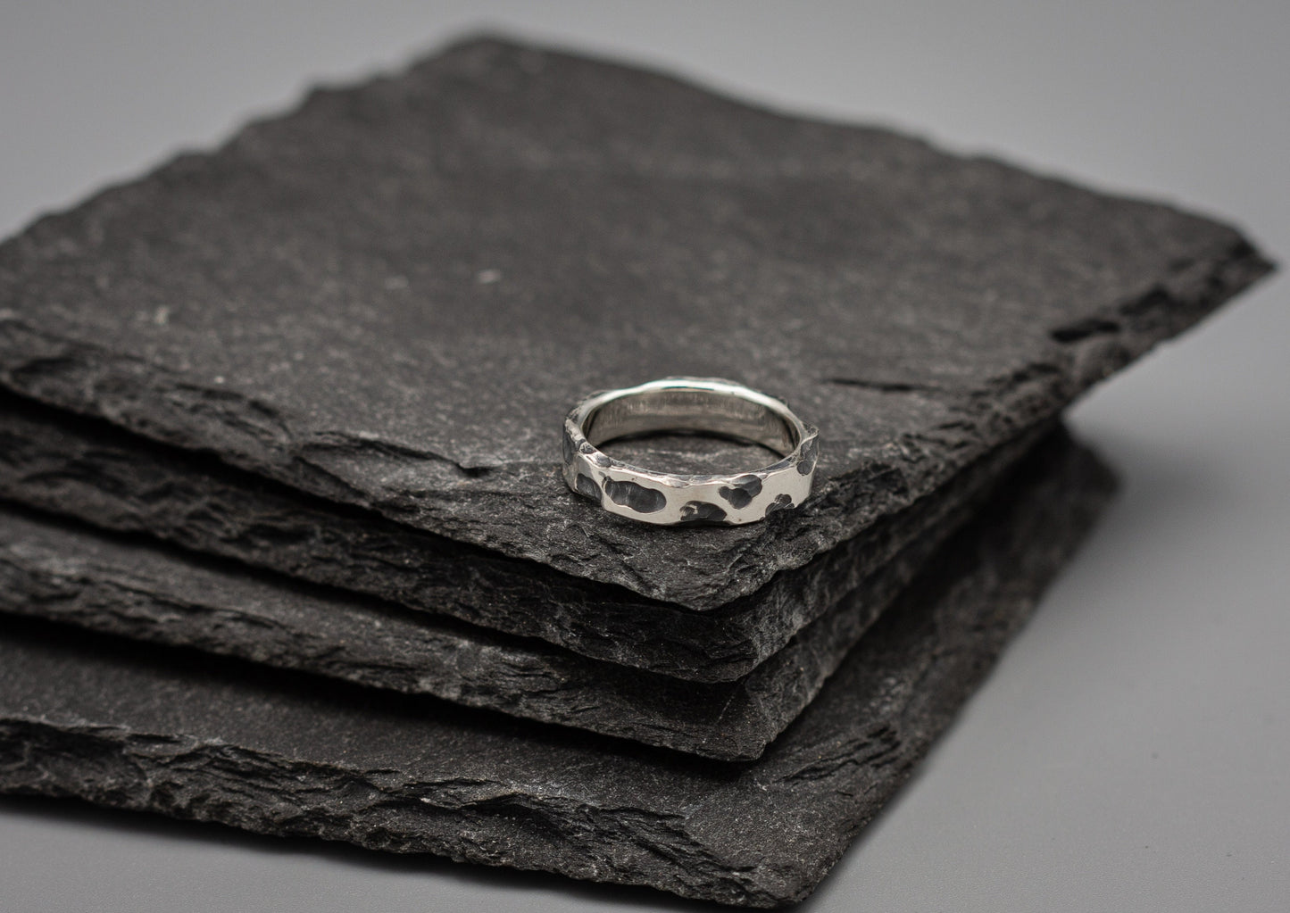 Brutalist silver ring, textured distressed sterling silver band