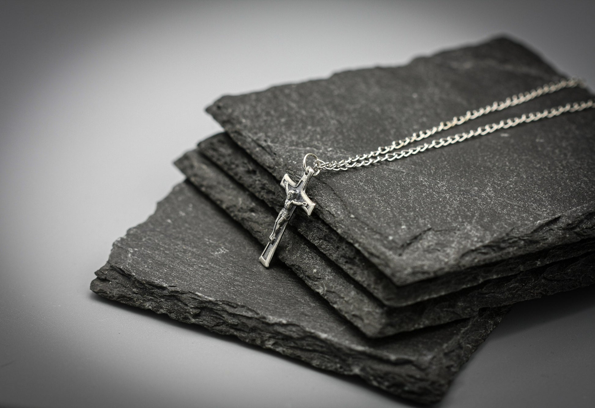 Sterling silver cross, religious Jesus Christ crucifix pendant.