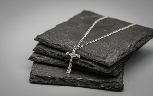 Sterling silver cross, religious Jesus Christ crucifix pendant.