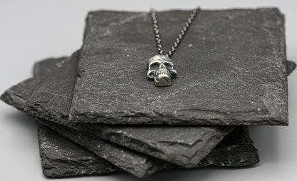 Sterling silver skull pendant, goth skull necklace