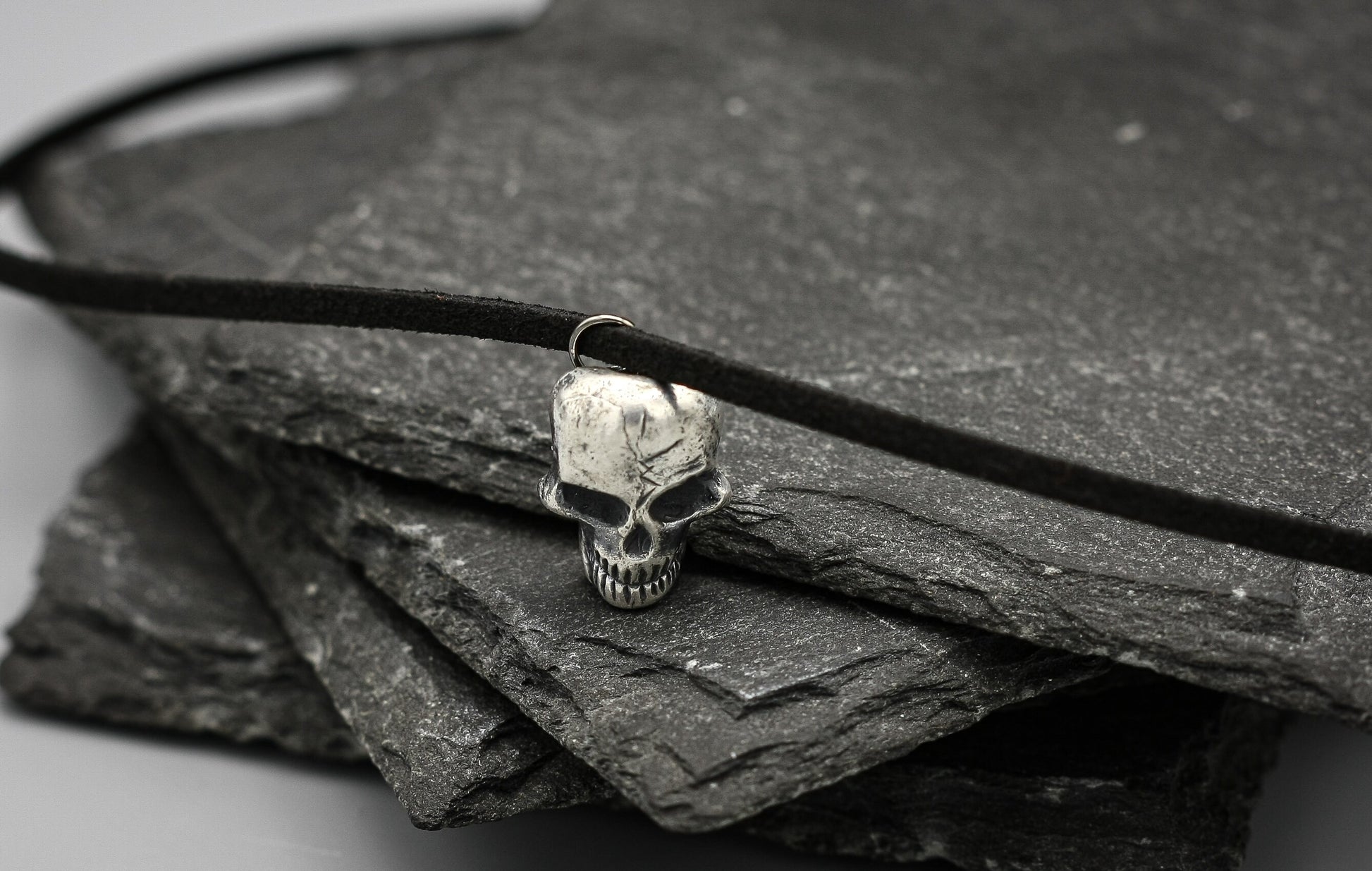 Sterling silver skull pendant, goth skull necklace