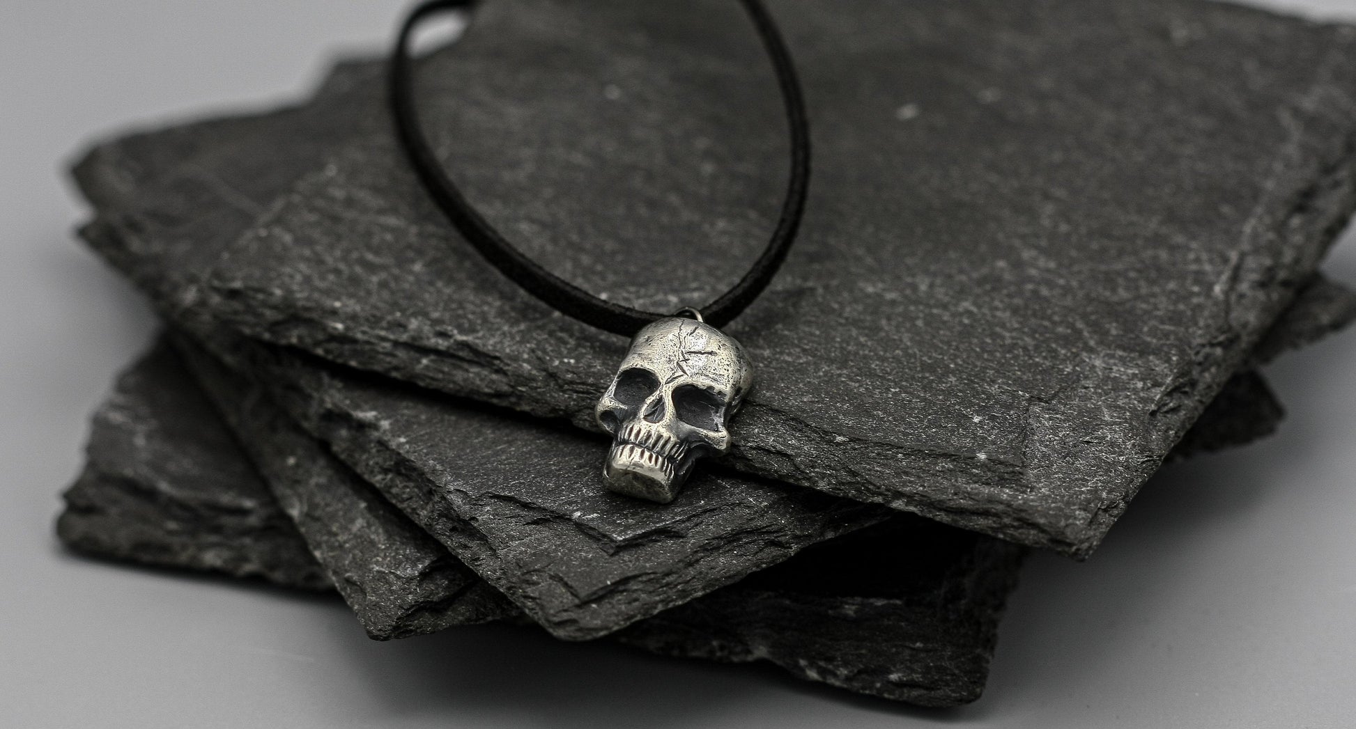 Sterling silver skull pendant, goth skull necklace