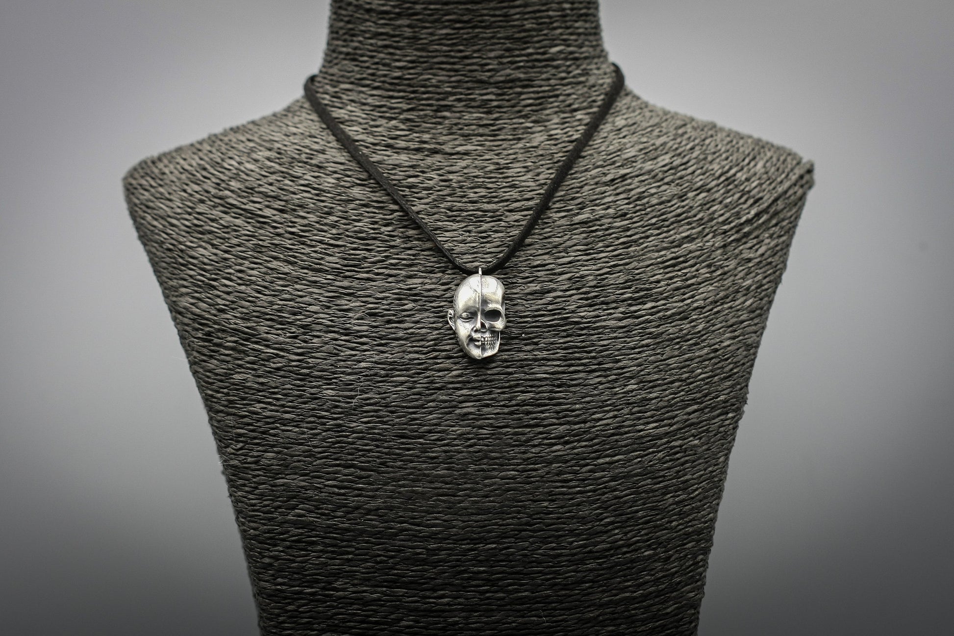 Silver Half Skull Half Face Pendant