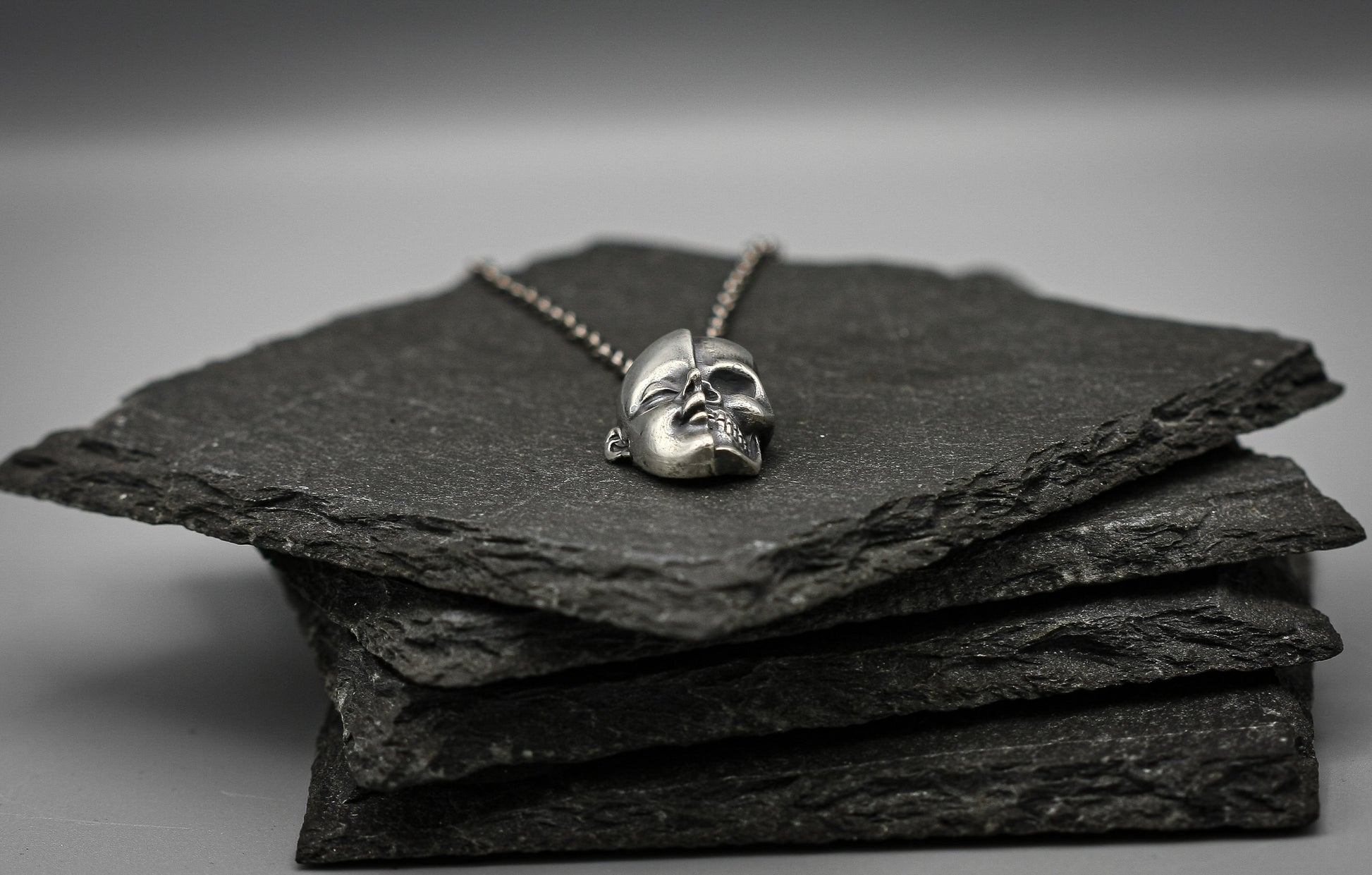 Silver Half Skull Half Face Pendant