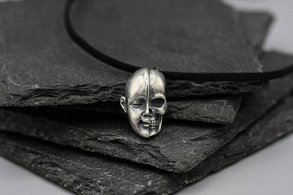 Silver Half Skull Half Face Pendant