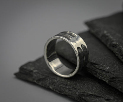 Engraved silver band, Viking warrior ring