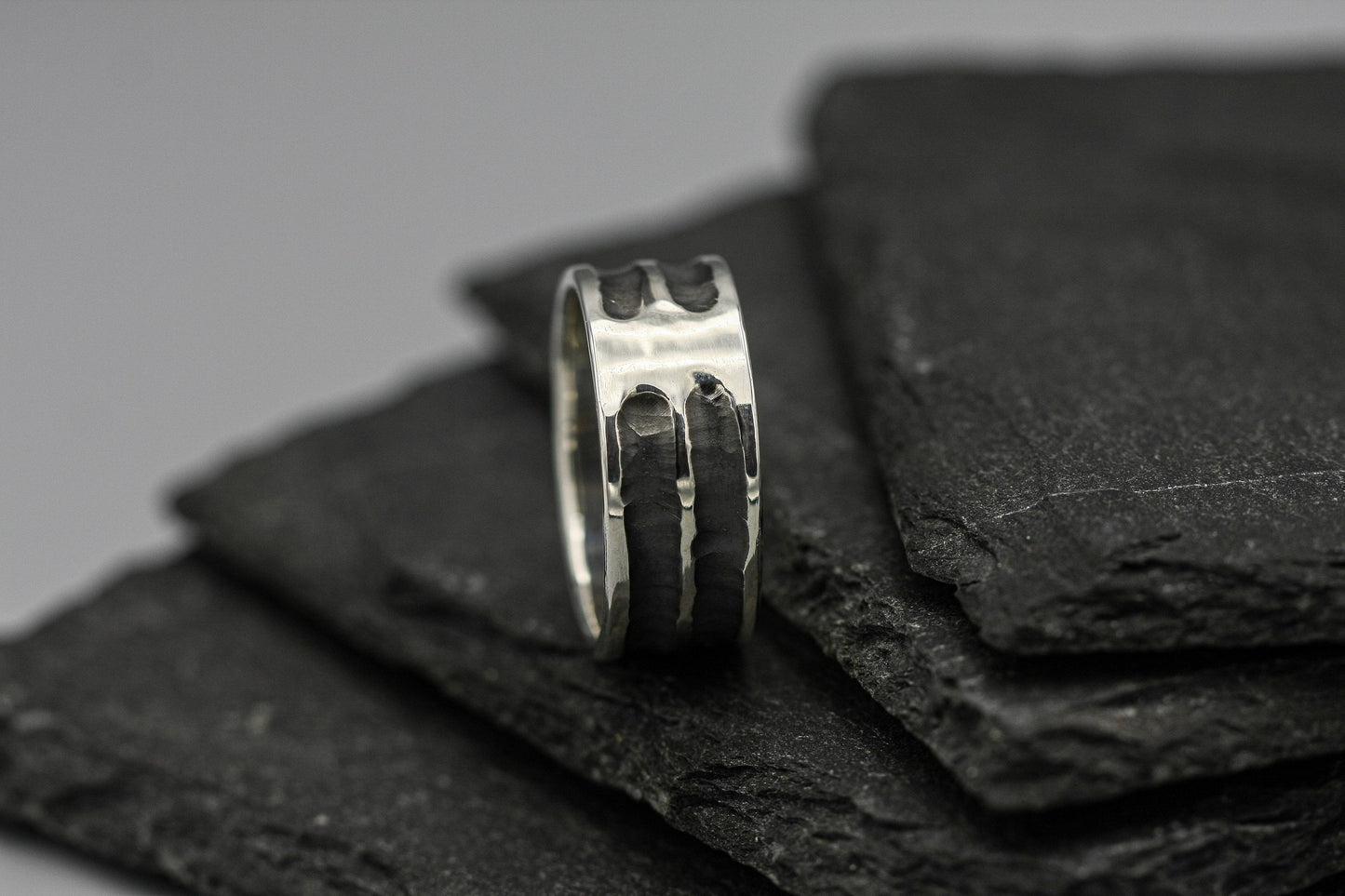 Engraved silver band, Viking warrior ring