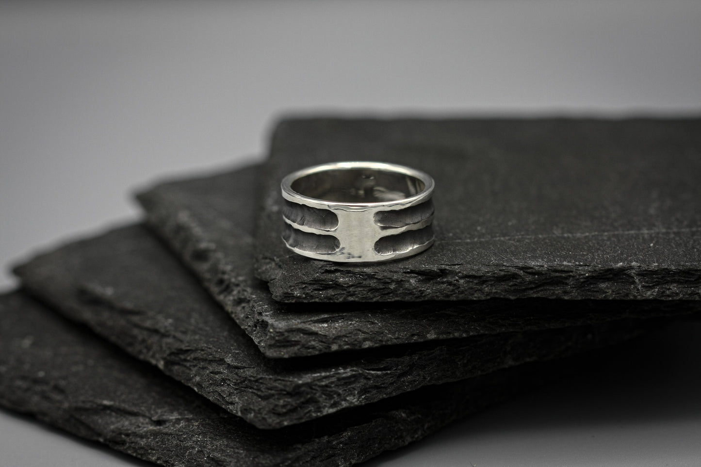 Engraved silver band, Viking warrior ring