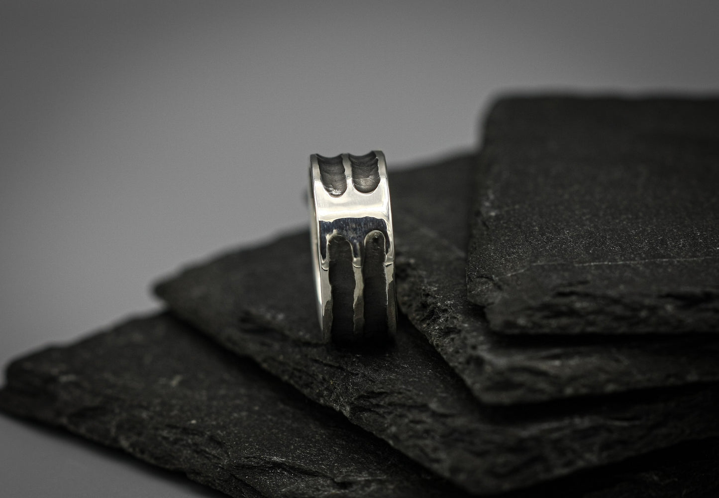 Engraved silver band, Viking warrior ring