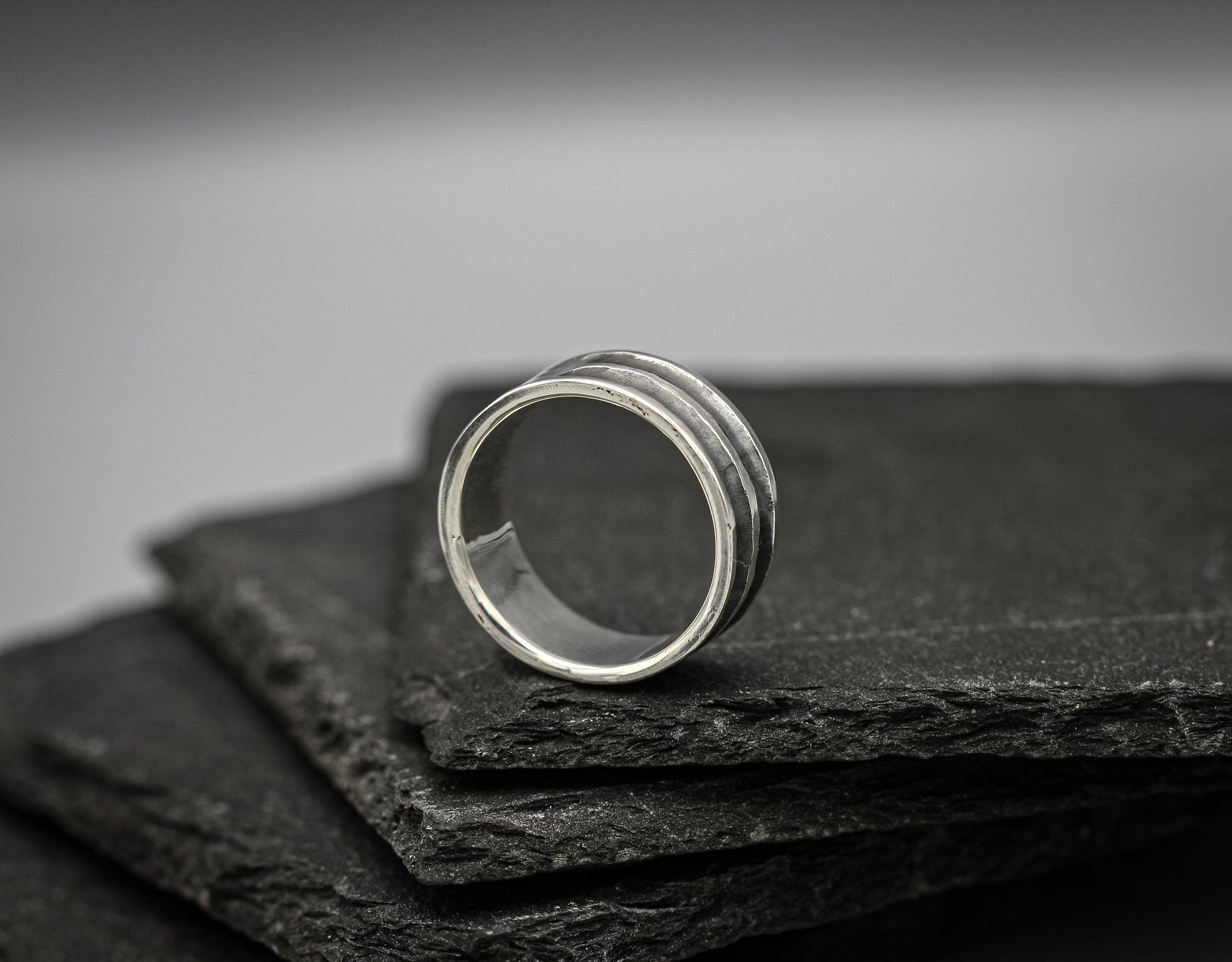 Engraved silver band, Viking warrior ring