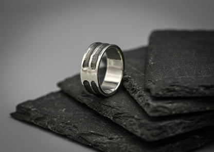 Engraved silver band, Viking warrior ring