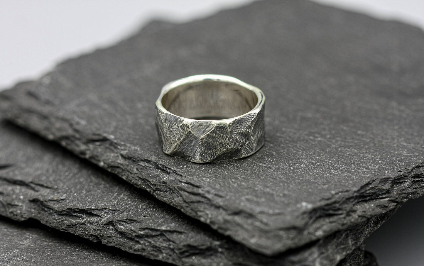 Rough Brutalist silver ring, wide viking warrior band