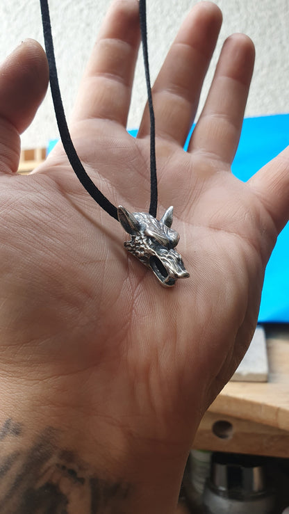 Fenrir Wolf Pendant, Silver Viking Norse Necklace.